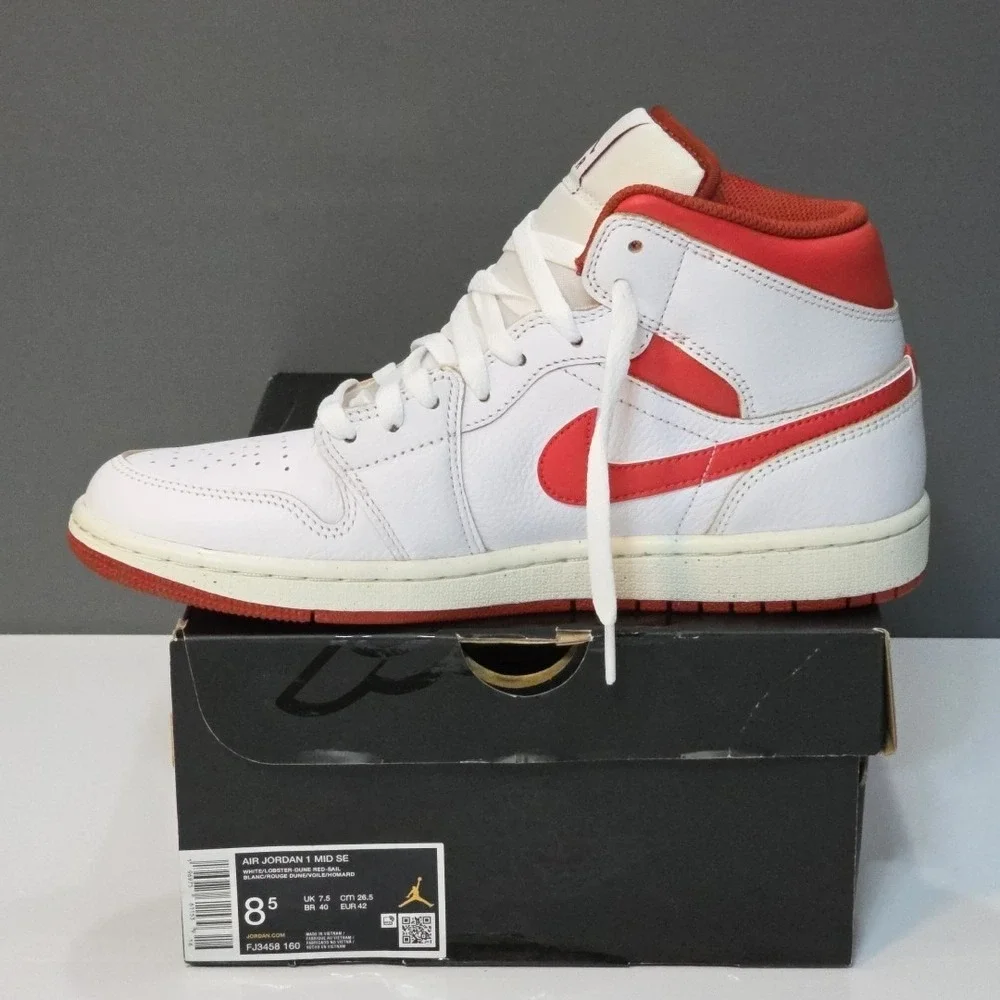 Air Jordan 1 Mid SE White/lobster Red -‎ Sail Men's Size US 8.5 FJ3458 160 NIB